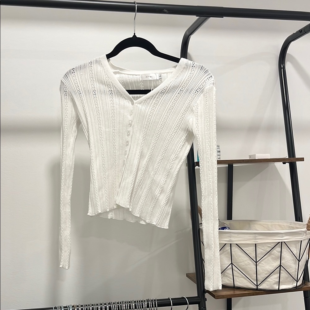 White V-Neck Button-Up Women's Top